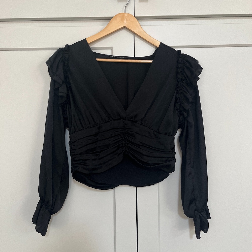 Zara silk black top semi-cropped (size small)